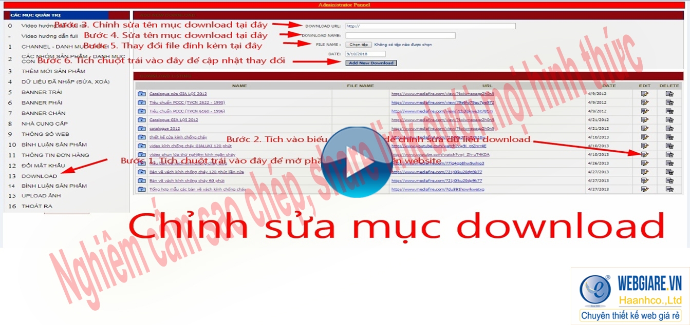 13. Download: Hướng dẫn xóa nội dung mục download