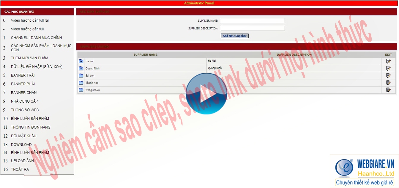 8. Nhà cung cấp: hướng dẫn chỉnh sửa