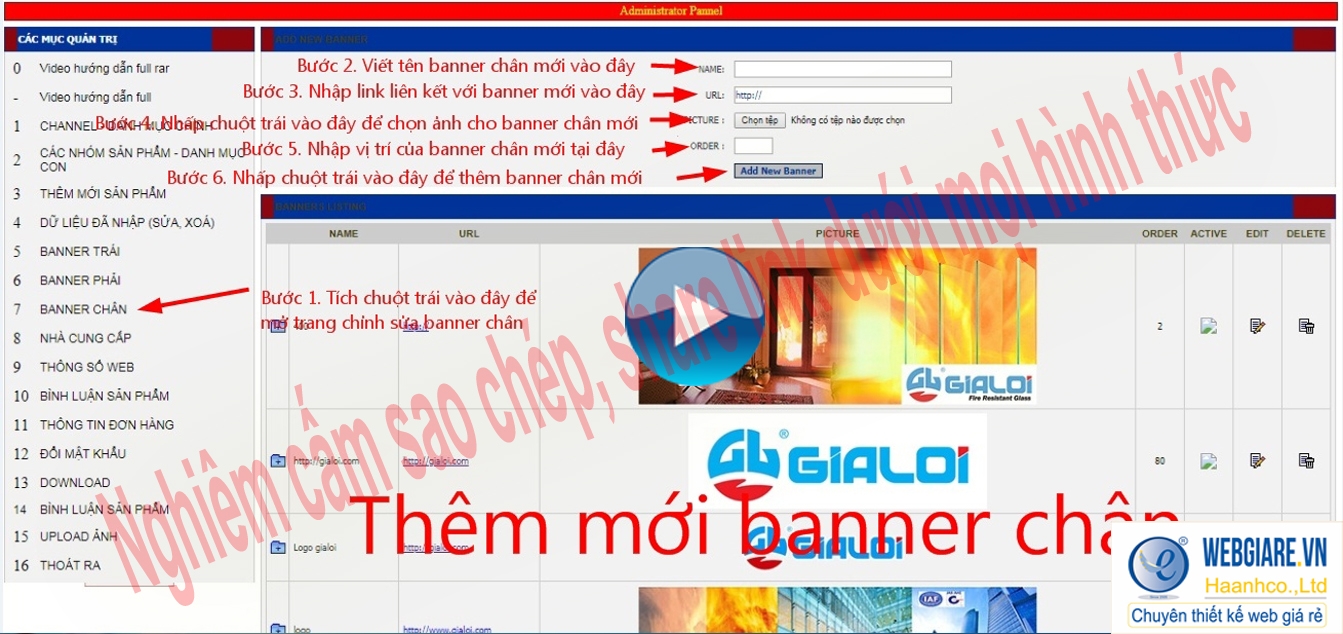 7. Banner chân: Hướng dẫn thêm mới