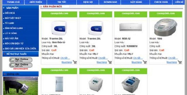 Thiết kế web giá rẻ cửa hàng điện lạnh Cường Sinh