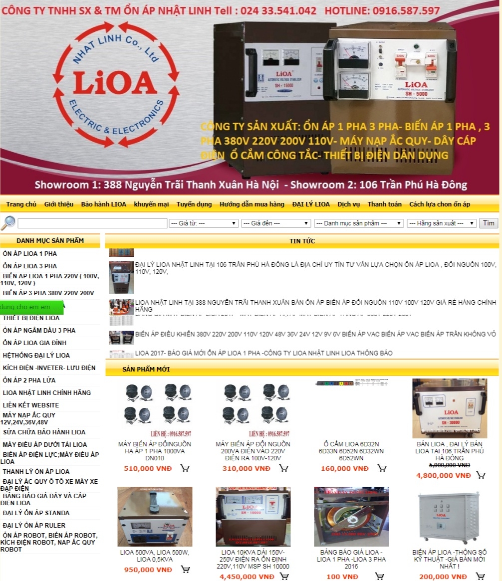 Thiết kế web giá rẻ công ty TNHH sản xuất và thương mại ổn áp Nhật Linh