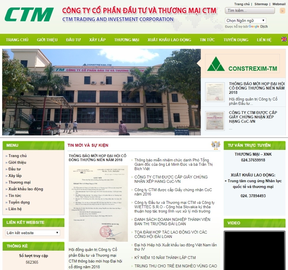 Thiết kế web giá rẻ công ty cổ phần đầu tư và thương mại CTM
