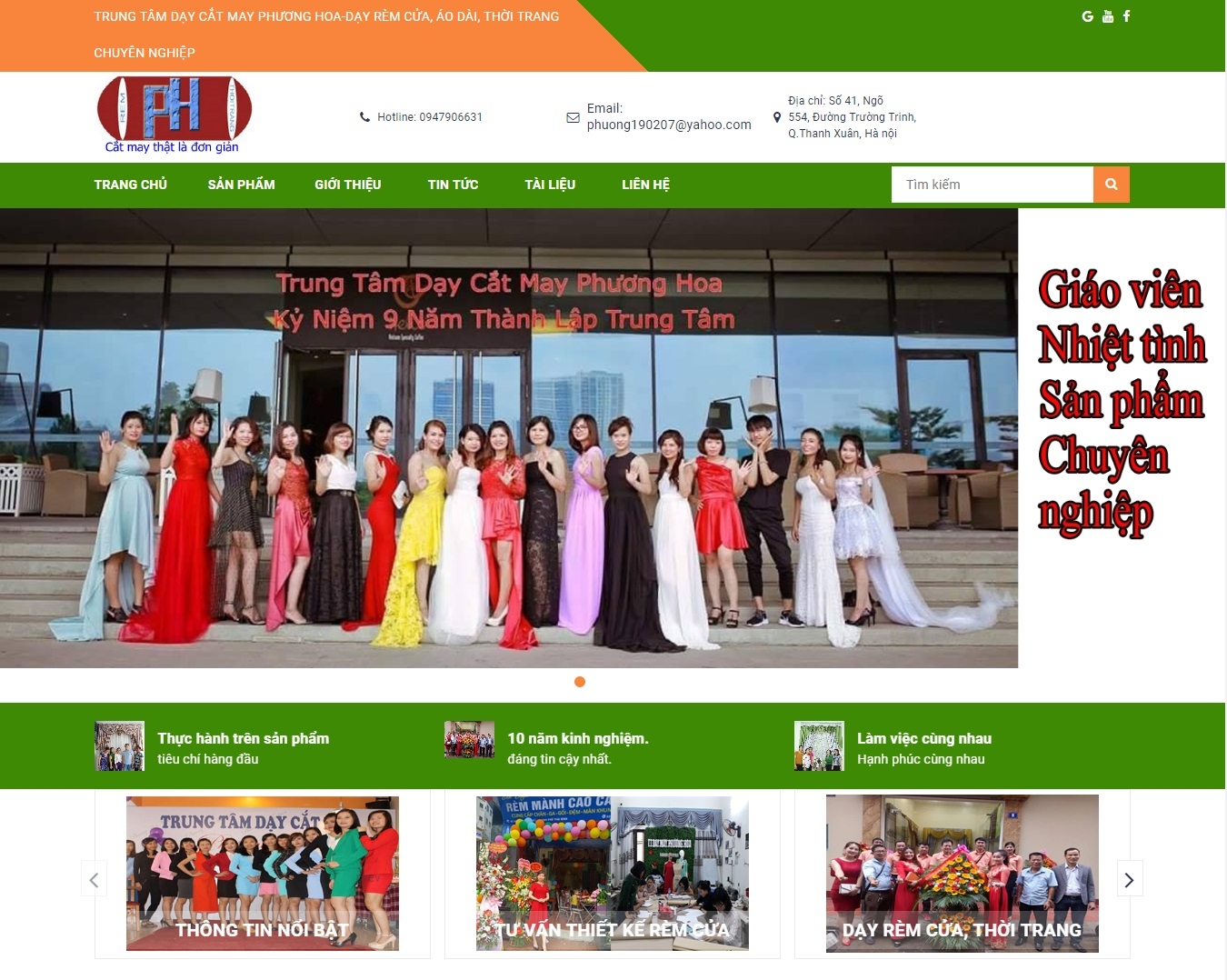 Thiết kế web giá rẻ Trung tâm dạy cắt may Phương Hoa