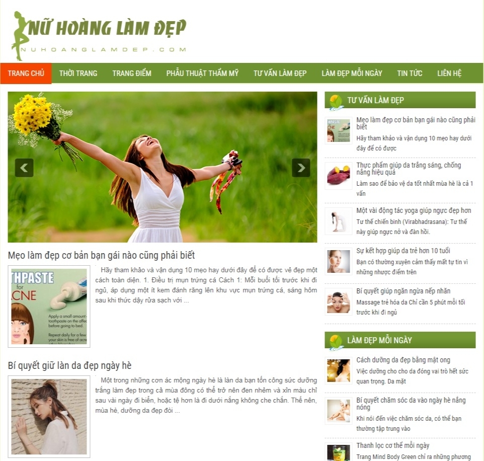 Thiết kế web giá rẻ công ty mỹ phẩm và dịch vụ thẩm mỹ Nữ Hoàng