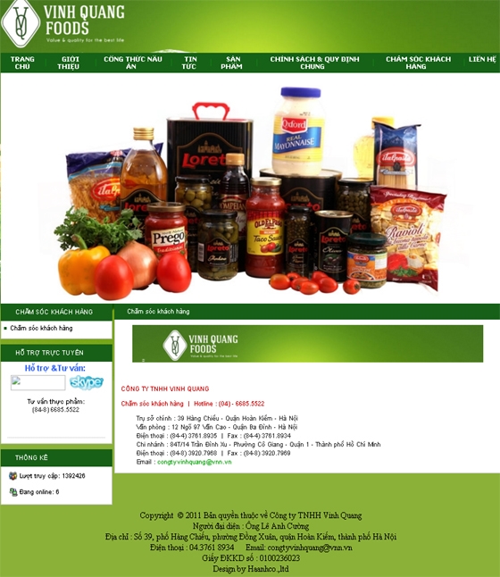 Thiết kế website giá rẻ:VINHQUANGFOOD.VN